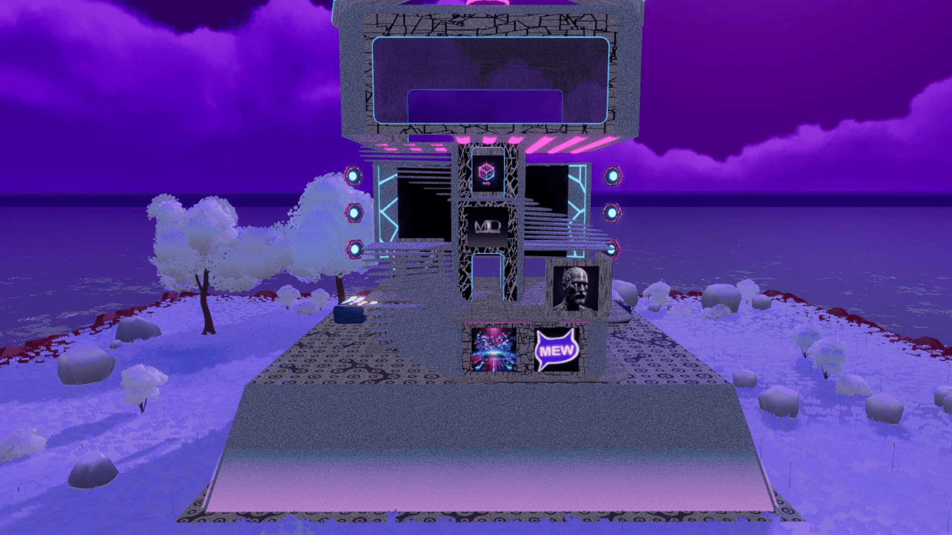 Night entrance with MEW branding