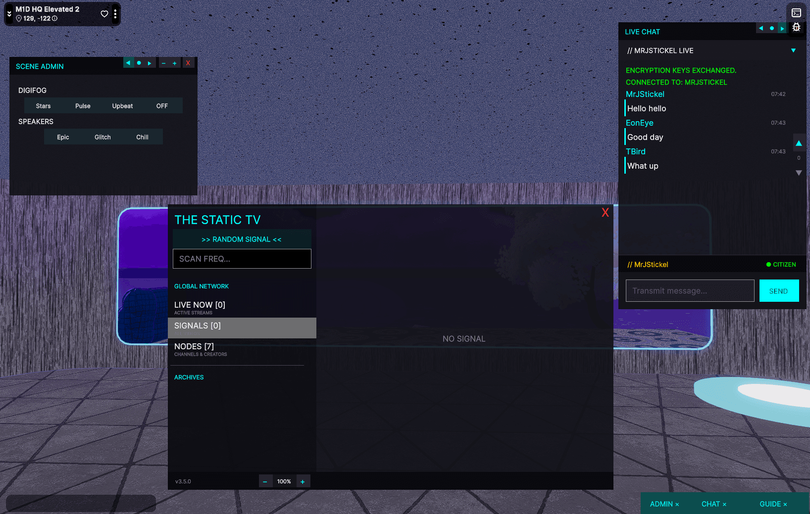 Scene admin controls panel